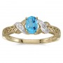 14k Yellow Gold Oval Blue Topaz And Diamond Ring