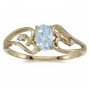 10k Yellow Gold Oval Aquamarine And Diamond Ring