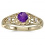 10k Yellow Gold Round Amethyst And Diamond Ring