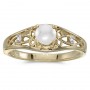 10k Yellow Gold Pearl And Diamond Ring