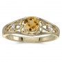 10k Yellow Gold Round Citrine And Diamond Ring