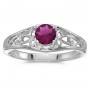 14k White Gold Round Rhodolite Garnet And Diamond Ring