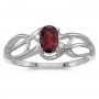 10k White Gold Oval Garnet And Diamond Curve Ring