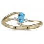 10k Yellow Gold Oval Blue Topaz And Diamond Wave Ring