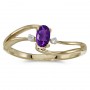 14k Yellow Gold Oval Amethyst And Diamond Wave Ring