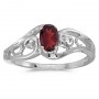 10k White Gold Oval Garnet And Diamond Ring