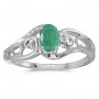 10k White Gold Oval Emerald And Diamond Ring