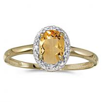 10k Yellow Gold Oval Citrine And Diamond Ring