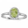 14k White Gold Oval Peridot And Diamond Ring