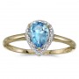 10k Yellow Gold Pear Blue Topaz And Diamond Ring