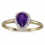 14k Yellow Gold Pear Amethyst And Diamond Ring