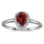 14k White Gold Pear Garnet And Diamond Ring