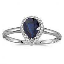 14k White Gold Pear Sapphire and Diamond Birthstone Ring