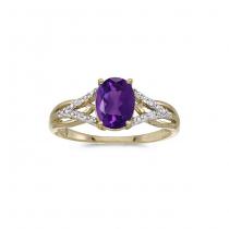 10k Yellow Gold Oval Amethyst And Diamond Ring