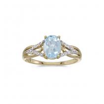 10k Yellow Gold Oval Aquamarine And Diamond Ring