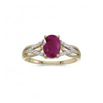 10k Yellow Gold Oval Ruby And Diamond Ring