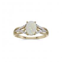 10k Yellow Gold Oval Opal And Diamond Ring