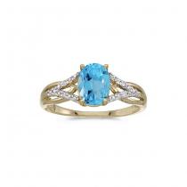 10k Yellow Gold Oval Blue Topaz And Diamond Ring