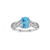 10k White Gold Oval Blue Topaz And Diamond Ring