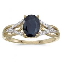 14k Yellow Gold Oval Sapphire And Diamond Ring