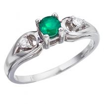 14K White Gold Round Emerald and Diamond Ring