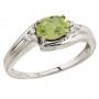 14K White Gold Oval Peridot and Diamond Side Set Ring