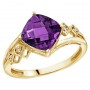 14K Yellow Gold 8 mm Cushion Amethyst and Diamond Ring