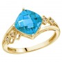 14K Yellow Gold Cushion Blue Topaz and Diamond Ring