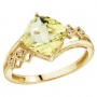 14K Yellow Gold 8 mm Cushion Lemon Quartz and Diamond Ring