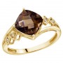 14K Yellow Gold 8 mm Cushion Smoky Topaz and Diamond Ring