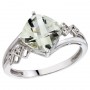 14K White Gold Cushion Green Amethyst and Diamond Ring