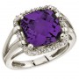 14K White Gold 10 mm Amethyst and Diamond Rope Ring