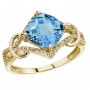 14K Yellow Gold Blue Topaz and Diamond Cushion Ring