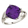 14K White Gold 10 mm Cushion Amethyst and Diamond Ring