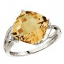 14K White Gold 10 mm Cushion Citrine and Diamond Ring