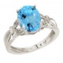 14K White Gold Large Oval Blue Topaz and Diamond Ring