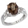 14K White Gold Large Oval Smoky Topaz and Diamond Ring