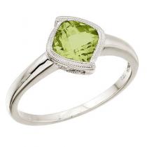 14K White Gold 6 mm Cushion Peridot Ring