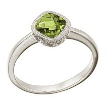 14K White Gold 6 mm Cushion Peridot Ring