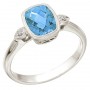 14K White Gold Blue Topaz and Diamond Bezel Ring