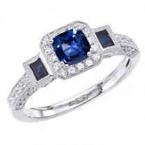 14K White Gold Diamond and Emerald Cut Sapphire Ring