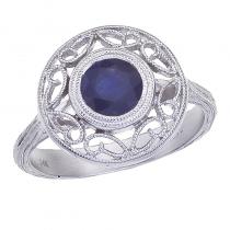 14K White Gold 1.1 Ct Sapphire Round Filigree Ring