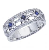 14k White Gold Sapphire and Diamond Open Precious Band