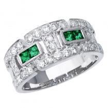 14K White Gold Princess Emerald and Diamond Geometric Fashion Band