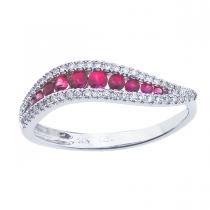 14K White Gold Ruby and Diamond Precious Wave Fashion Ring