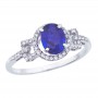 14K White Gold Precious Oval Sapphire and Diamond Fashion Ring