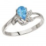 10K White Gold Pear Blue Topaz and Diamond Leaf Birthstone Ring