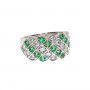 14K White Gold Precious 2mm Round Emerald and Diamonds Criss Cross Ring