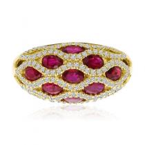 14K Yellow Gold Oval Ruby and Diamond Basket Weave Precious Fashion Ring