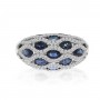 14K White Gold Oval Sapphire and Diamond Basket Weave Precious Fashion Ring